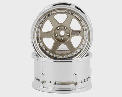 DS Racing Drift Element 6 Spoke Drift Wheels (Gold &amp; Chrome w/Gold Rivets) (2) (Adjustable Offset) w/12mm Hex