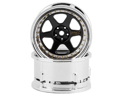 DS Racing Drift Element 6 Spoke Drift Wheels (Black &amp; Chrome w/Gold Rivets) (2) (Adjustable Offset) w/12mm Hex
