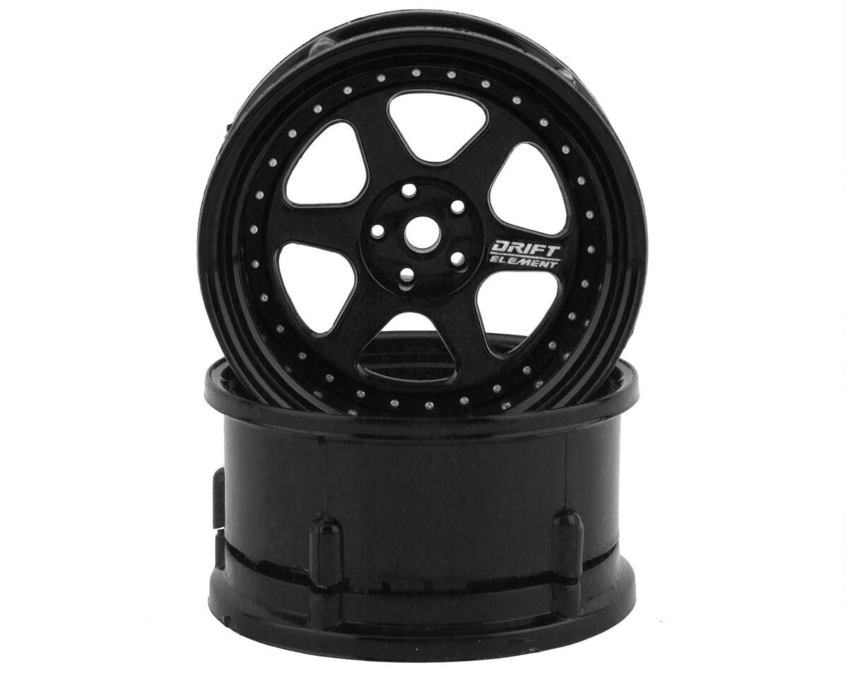 DSC-DE-206 DS Racing Drift Element 6 Spoke Drift Wheels (Triple Black w/Silver Rivets) (2) (Adjustable Offset) w/12mm Hex