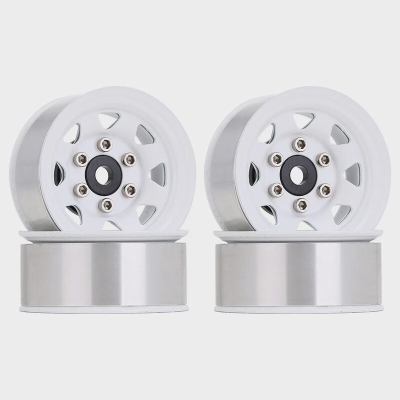 INJORA 4PCS 1.55&quot; Metal Beadlock Wheel Rims For 1/10 RC Crawler Car White