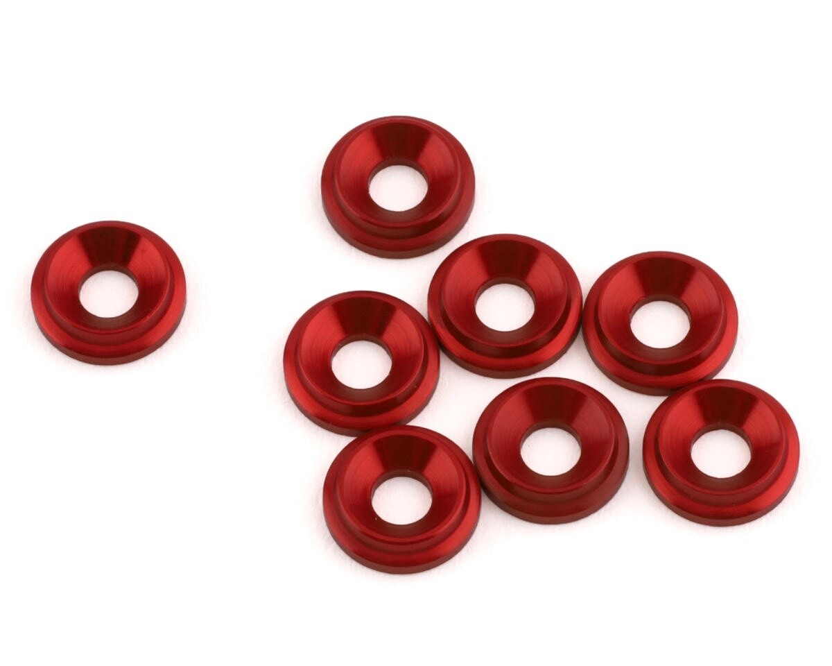 1UP Racing 3mm LowPro Countersunk Washers (Red Shine) (8)