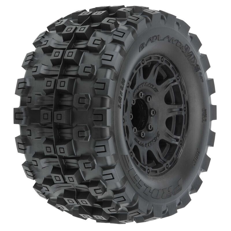 1/8 Badlands MX38 HP BELTED F/R 3.8&quot; MT Mounted 17mm Blk Raid