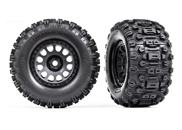 Tires &amp; wheels, assembled, glued (XRT® Race black wheels, Sledgehammer® 7876