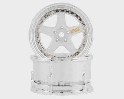 DS Racing Drift Element 5 Spoke Drift Wheels (White &amp; Chrome w/Gold Rivets) (2) (Adjustable Offset) w/12mm Hex