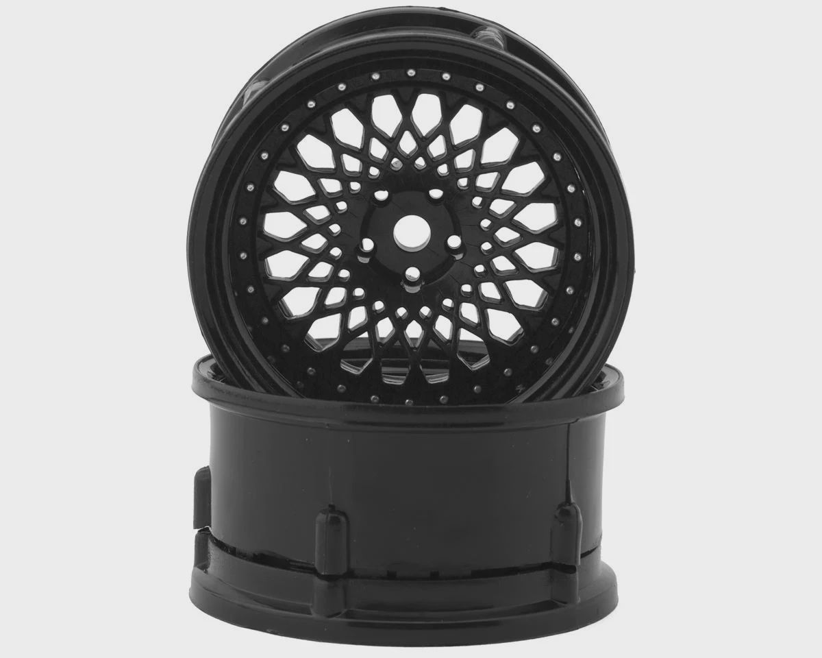 DS Racing Drift Element Mesh Drift Wheels (Triple Black w/Silver Rivets) (2) (Adjustable Offset) w/12mm Hex