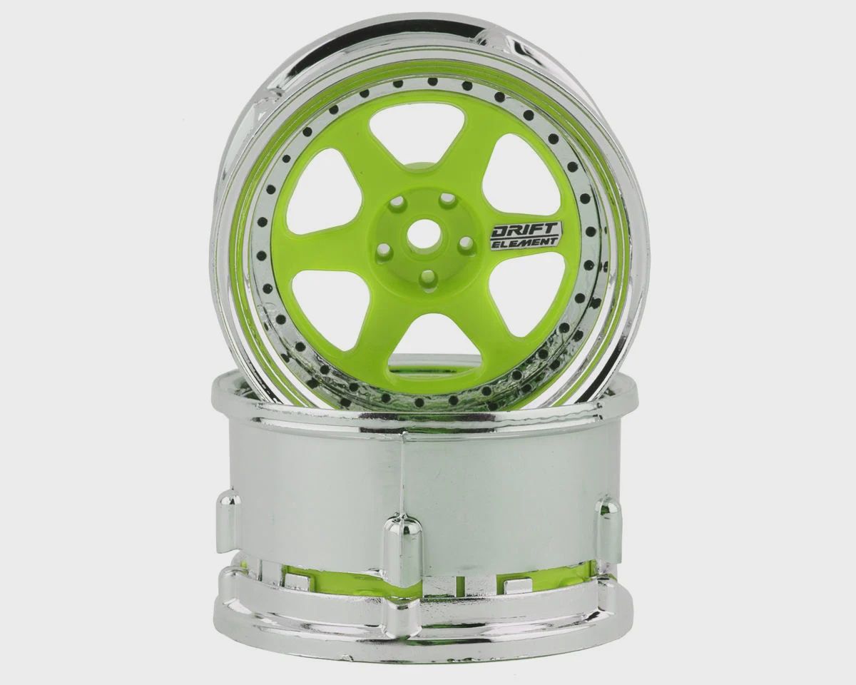 DS Racing Drift Element 6 Spoke (Green Face/Chrome Lip/Black Rivets) w/12mm Hex