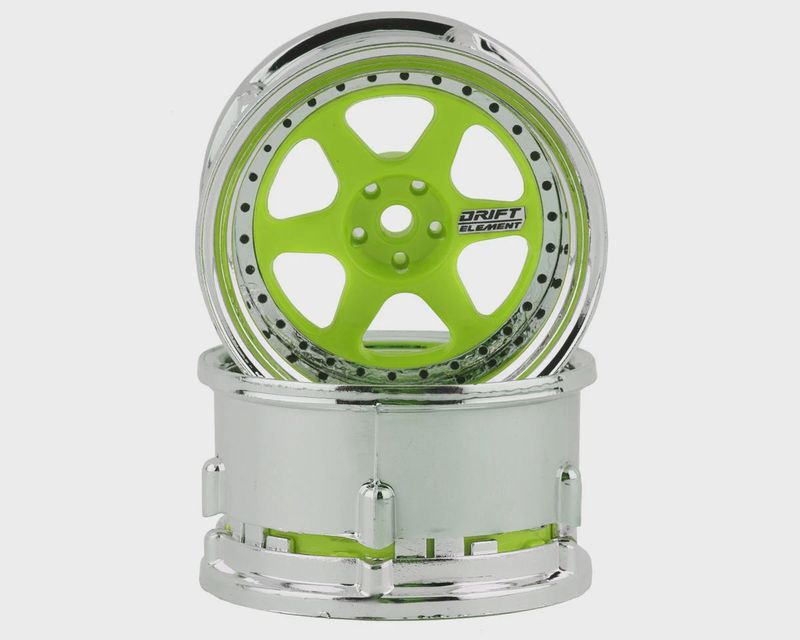 DS Racing Drift Element 6 Spoke (Green Face/Chrome Lip/Black Rivets) w/12mm Hex