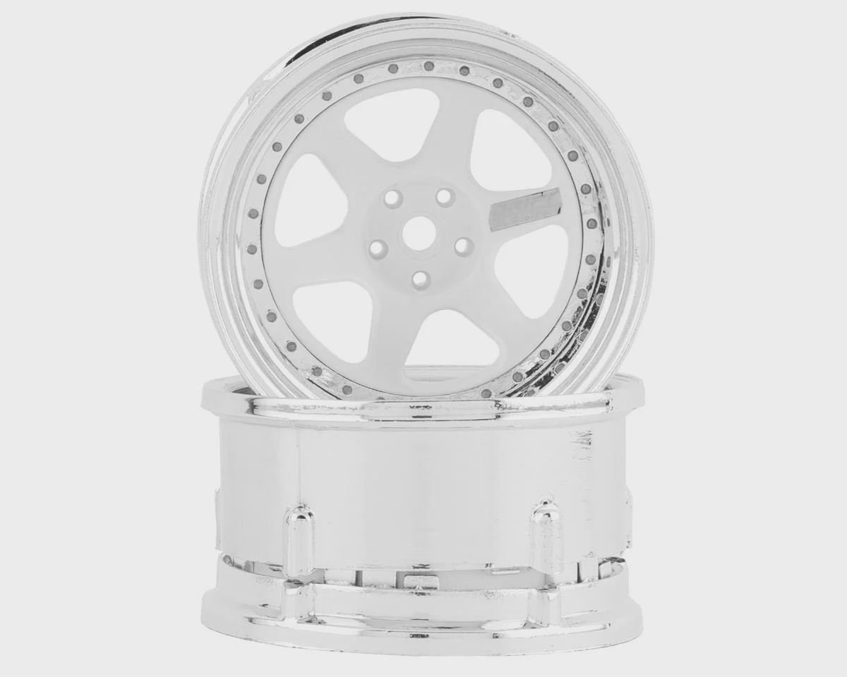 DS Racing Drift Element 6 Spoke Drift Wheels (White &amp; Chrome) (2) (Adjustable Offset) w/12mm Hex