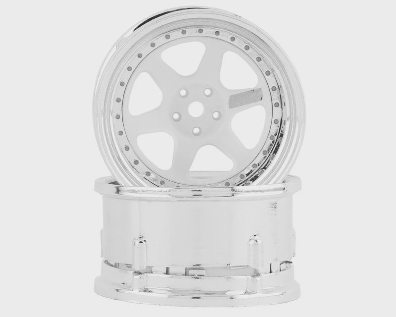 DS Racing Drift Element 6 Spoke Drift Wheels (White &amp; Chrome) (2) (Adjustable Offset) w/12mm Hex