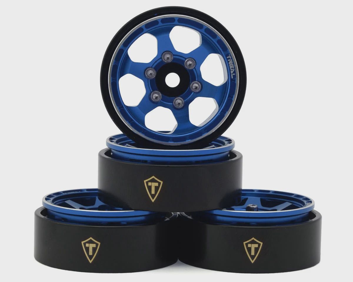 Treal Hobby Type D 1.0&quot; Concave 6-Spoke Beadlock Wheels (Blue) (4) (21.2g)
