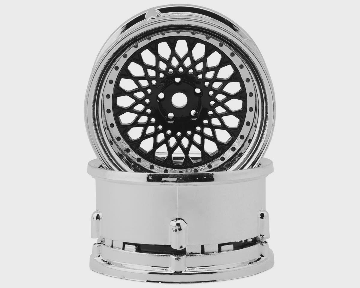 DS Racing Element Mesh Drift Wheels (Black w/Chrome Lip &amp; Black Rivets) (2) (Adjustable Offset) w/12mm Hex