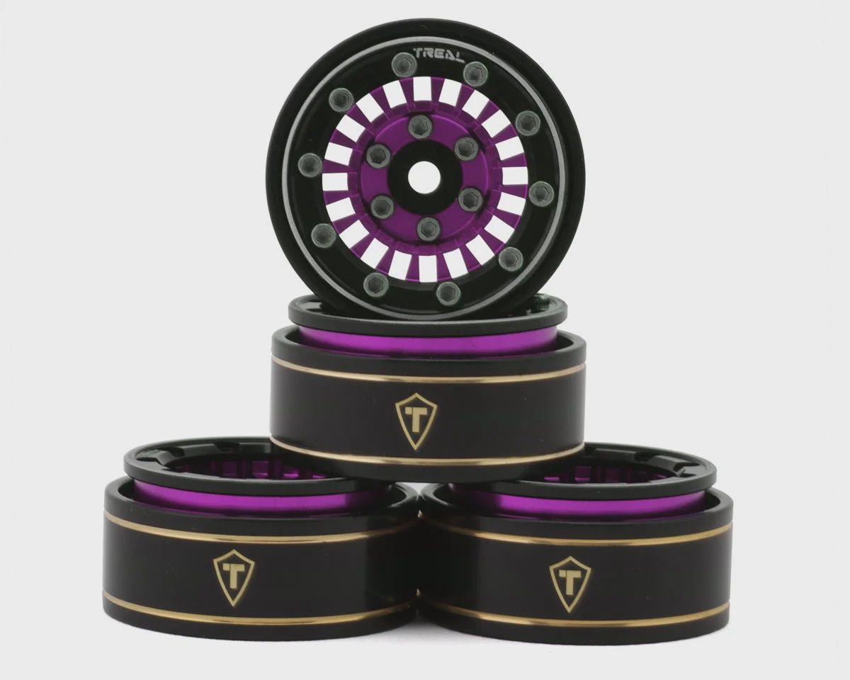 Treal Hobby Type C 1.0&quot; Brass Beadlock Crawler Wheels (Purple) (4) (27.3g)