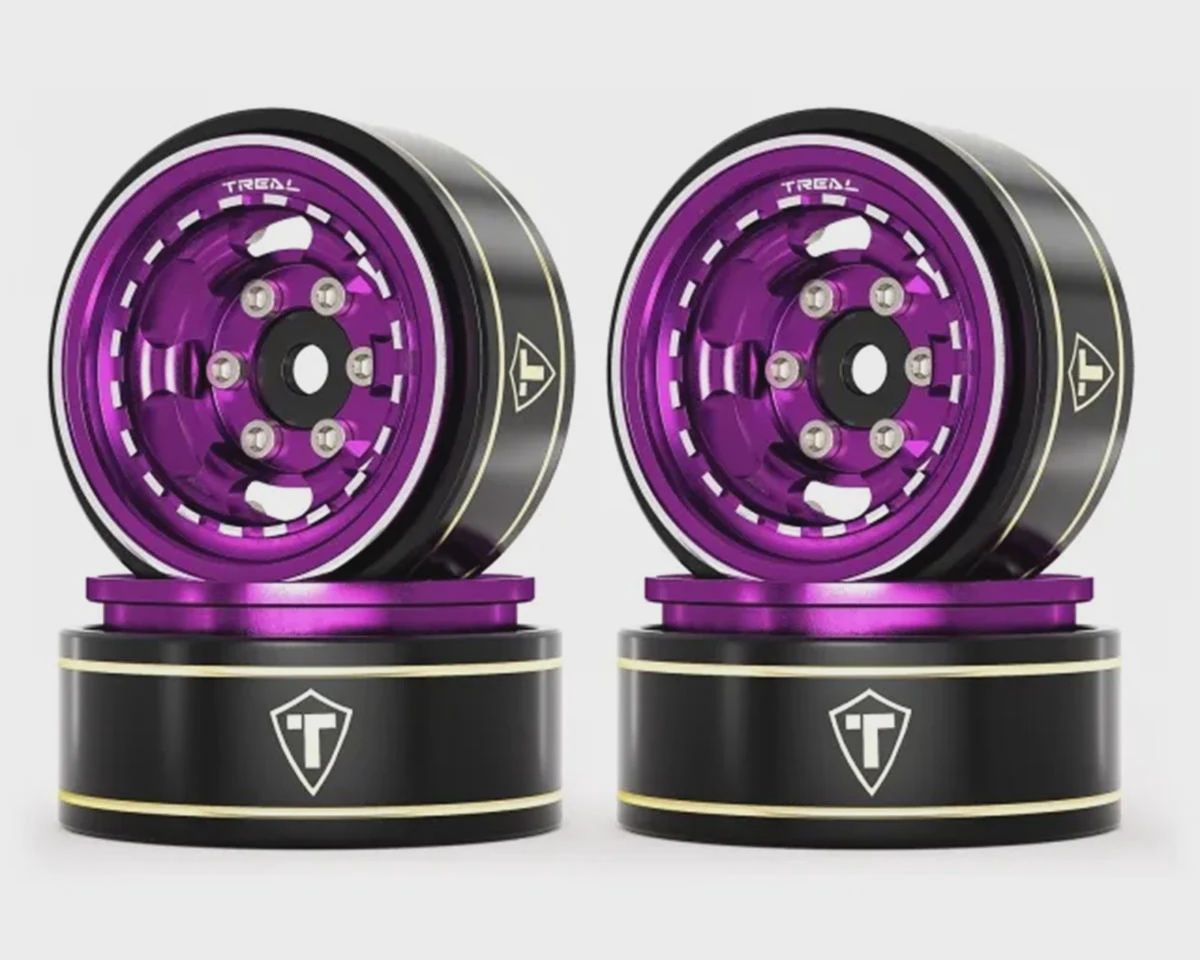 Treal Hobby Type H 1.0&quot; Aluminum 6-Slot Beadlock Wheels (Purple) (4) (28.4g)