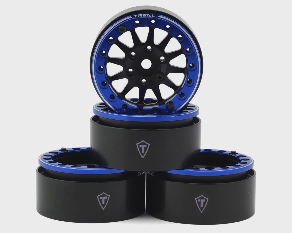 Treal Hobby Type D 1.9&quot; 12-Spoke Beadlock Wheels (Black/Blue) (4)