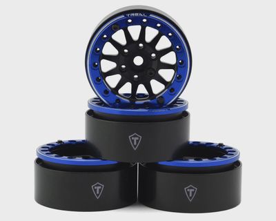 Treal Hobby Type D 1.9&quot; 12-Spoke Beadlock Wheels (Black/Blue) (4)