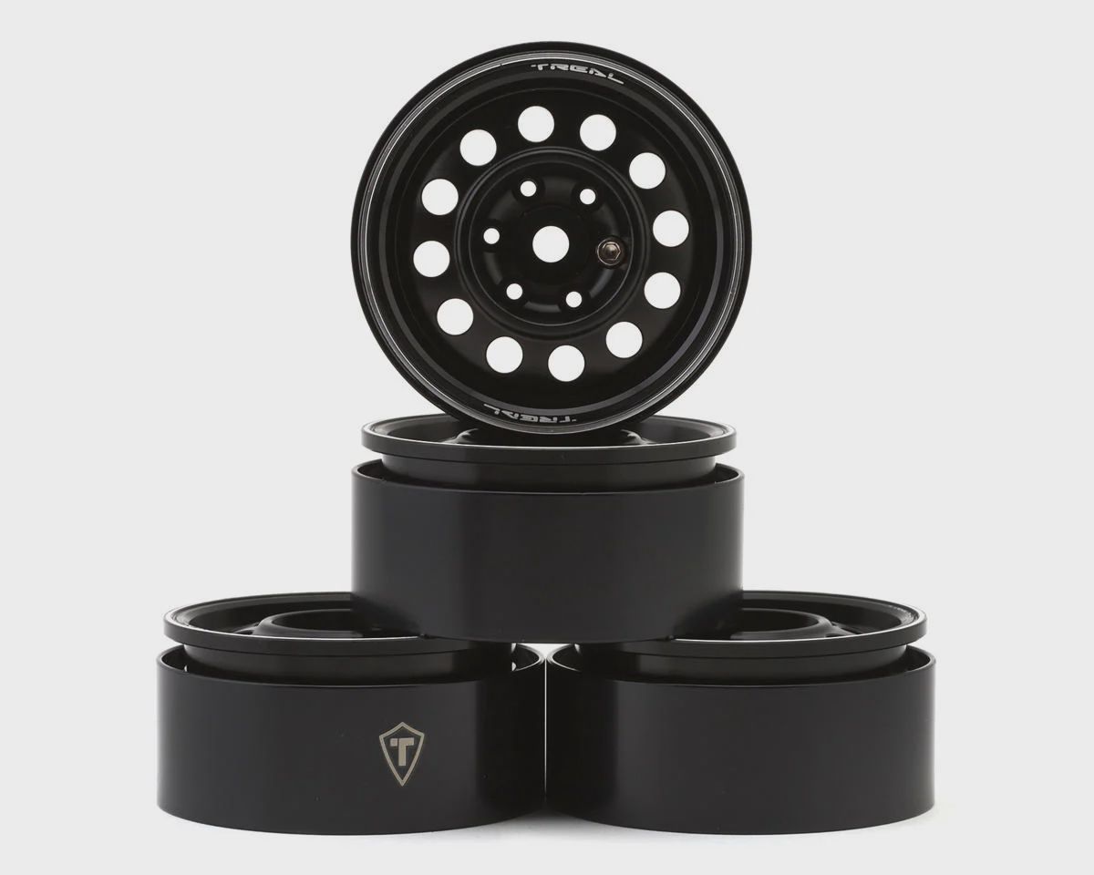 Treal Hobby Type I 1.9&quot; Vintage 12-Hole Beadlock Wheels (Black) (4)