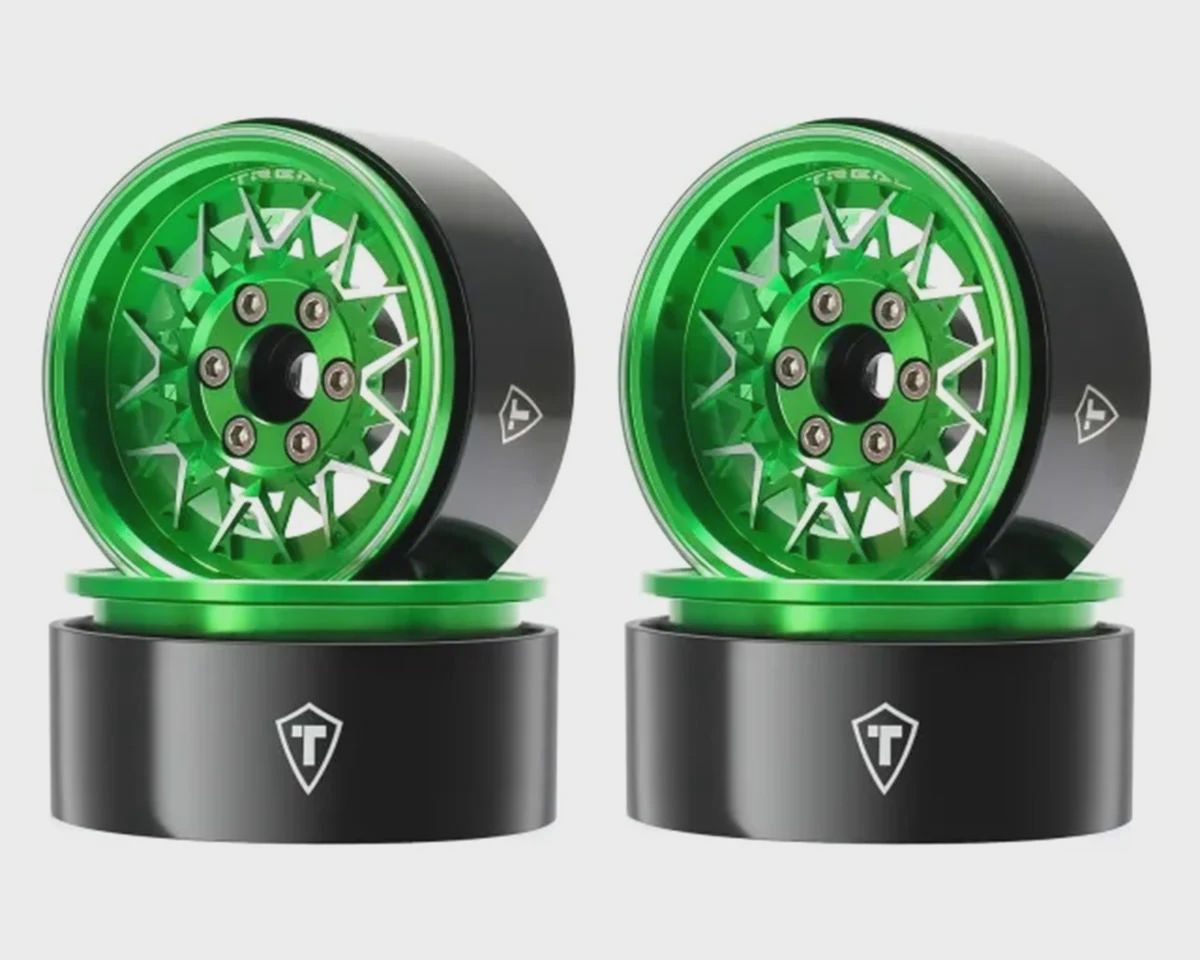 Treal Hobby Type V 1.9&quot; V-Spoke Beadlock Wheels (Green) (4)