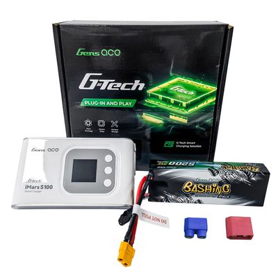 Gens ace 5200mAh 2S 35C 7.4V G-tech Bashing Series Lipo Battery Pack Hardcase 24# with EC3, Deans and XT60 adapter *1 + IMars S100 G-Tech AC Balance RC Battery Smart Charger-White*1 - Charger Combo