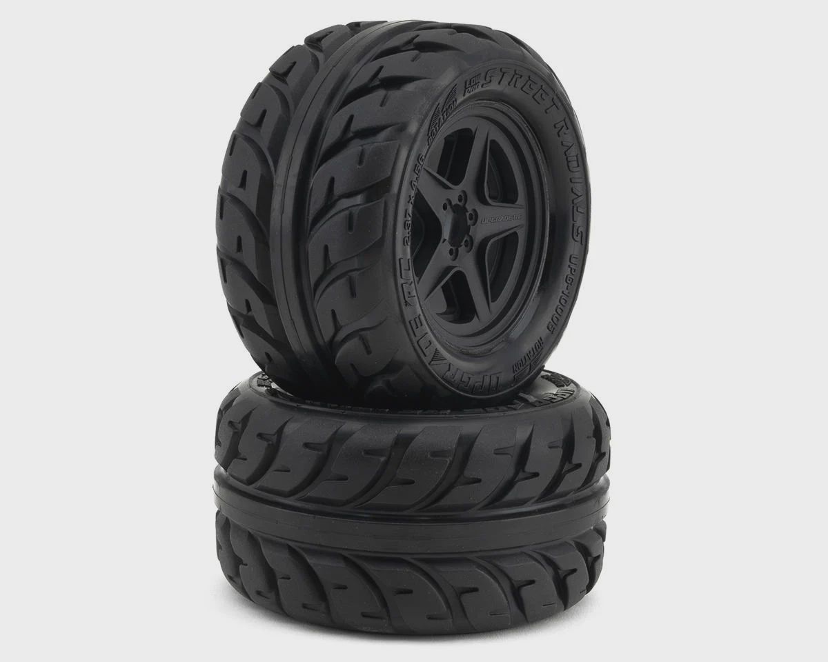 UpGrade RC Low-Pro BELTED Street Radials 2.8&quot; Pre-Mounted On-Road Tires w/5-Star Wheels (2) (17mm/14mm/12mm Hex)
