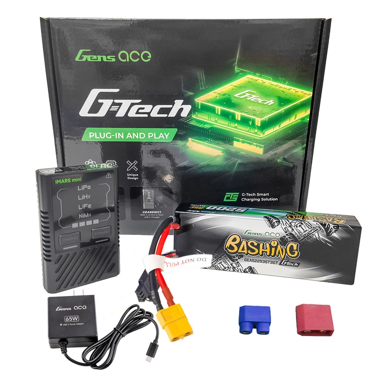 Gens ace 5200mAh 2S 35C 7.4V G-Tech Bashing Series Lipo Battery Pack Hardcase 24# With EC3, Deans And XT60 Adapter &amp; cHARGER