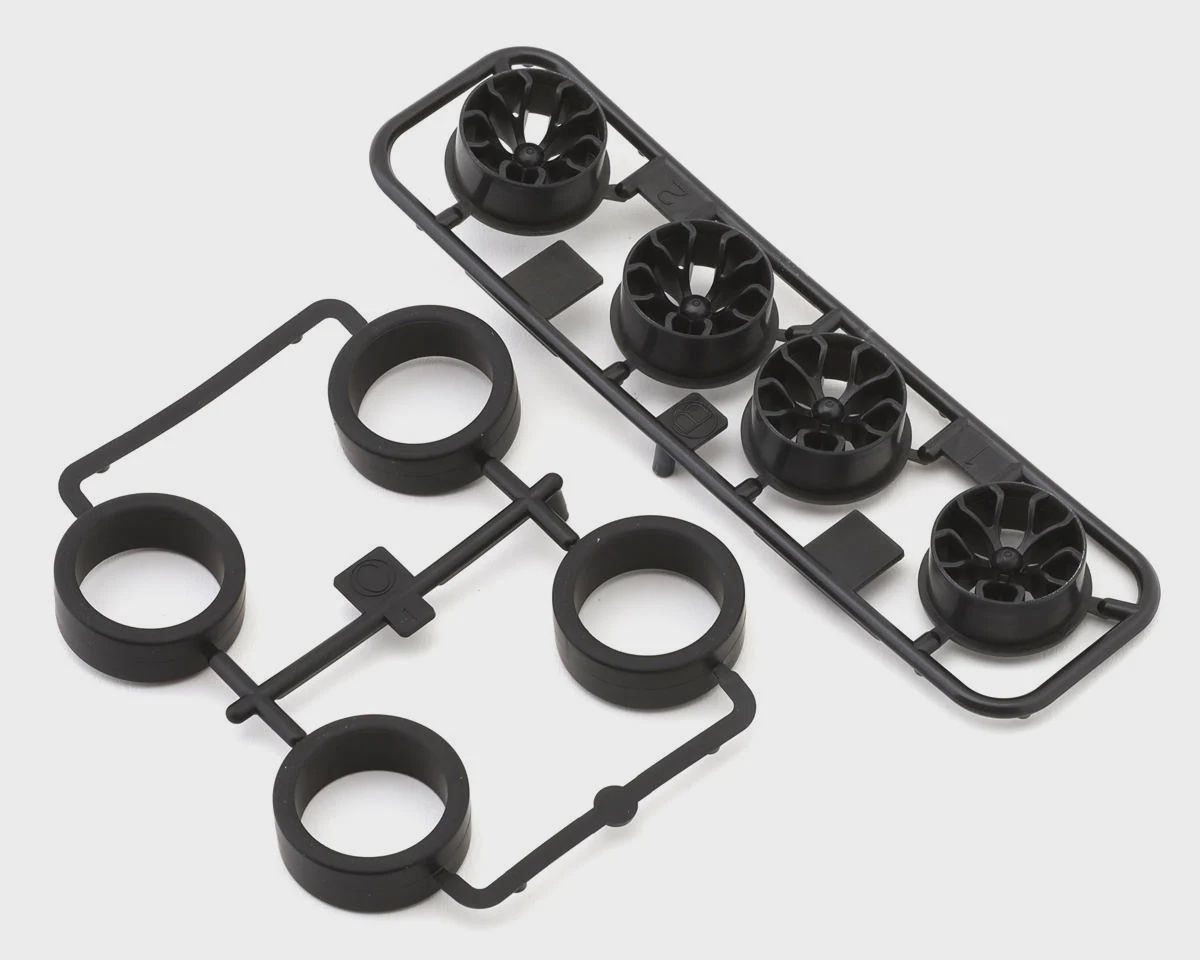 Tamiya JR Mini 4WD 26mm Super Hard Low Profile Tires (Black) (4) w/Carbon Y-Spoke Wheels