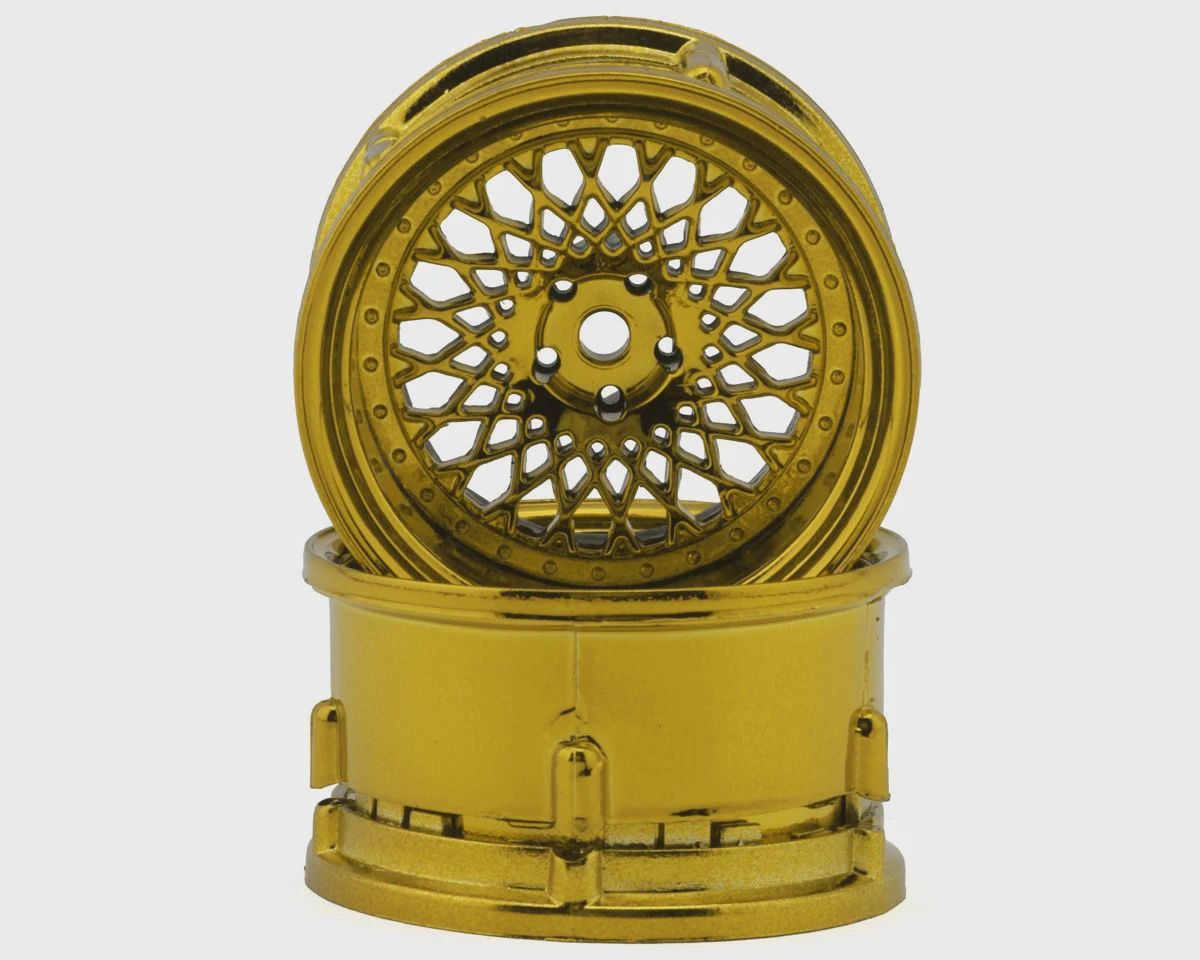 DS Racing Element Mesh 1/10 Drift Wheels (Gold Chrome) (2) (Adjustable Offset) w/12mm Hex