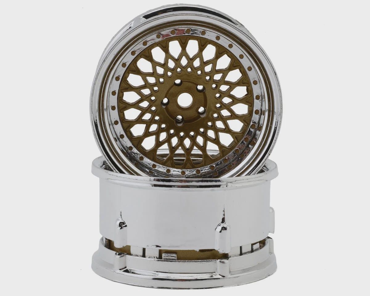 DS Racing Element Mesh 1/10 Drift Wheels (Bronze w/Chrome Lip &amp; Gold Rivets) (2) (Adjustable Offset) w/12mm Hex