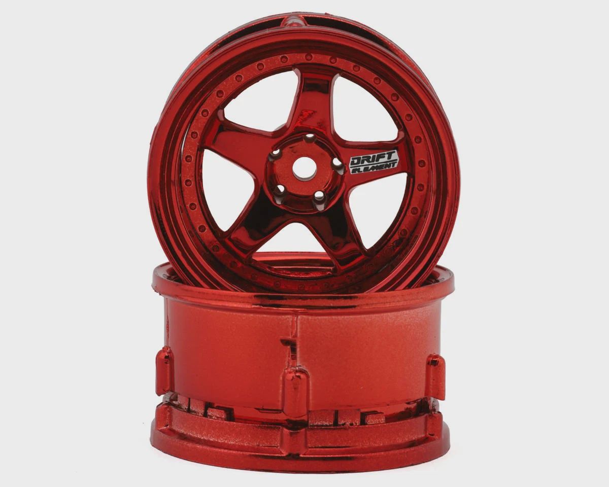 DS Racing Drift Element 5 Spoke Drift Wheels (Red Chrome) (2) (Adjustable Offset) w/12mm Hex
