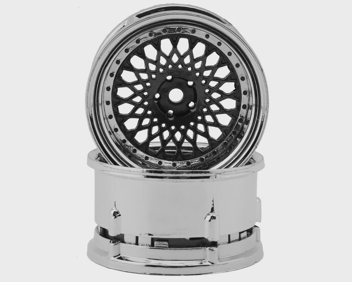 DS Racing Element Mesh 1/10 Drift Wheels (Gunmetal w/Chrome Lip &amp; Black Rivets) (2) (Adjustable Offset) w/12mm Hex