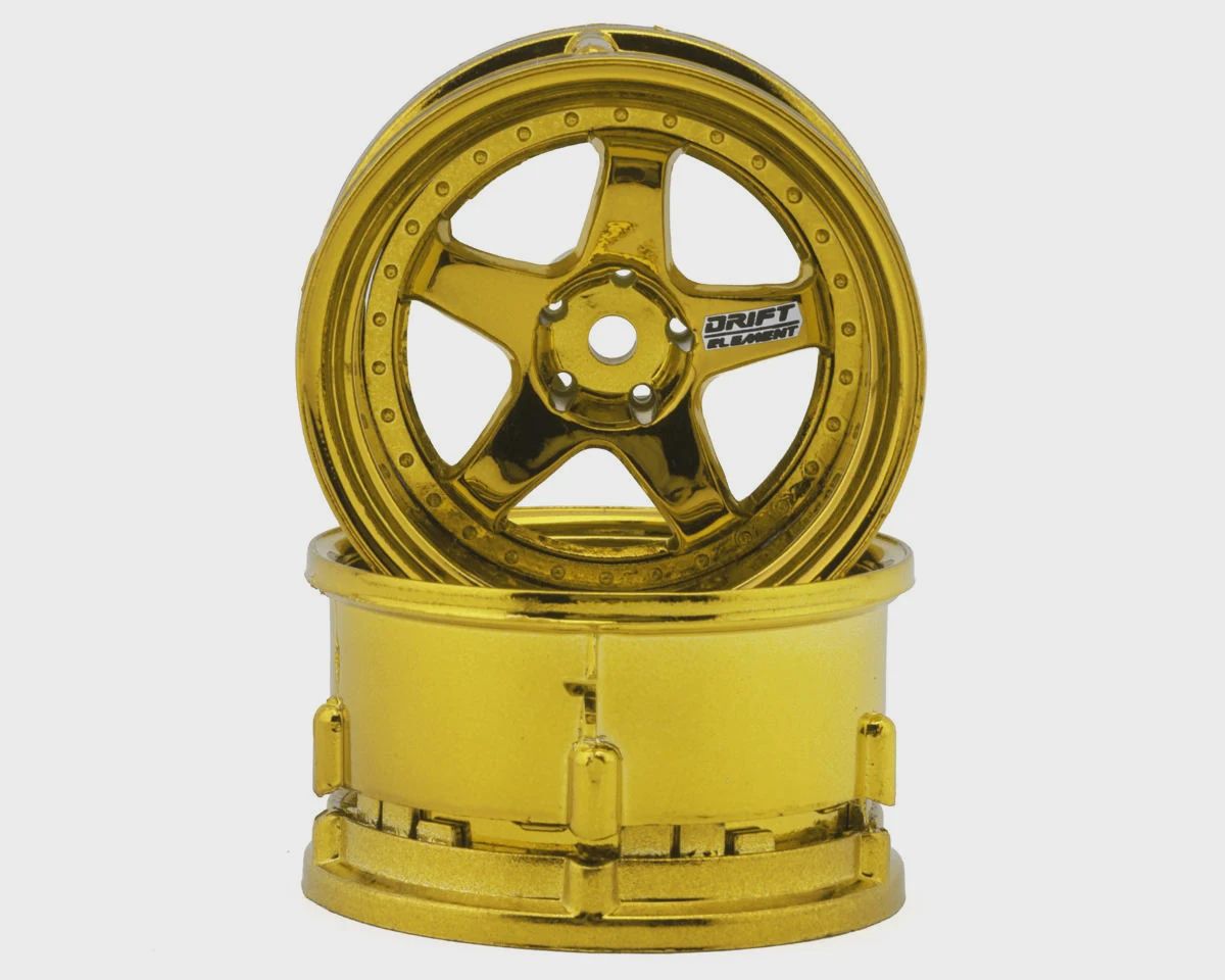 DS Racing Drift Element 5 Spoke Drift Wheels (Gold Chrome) (2) (Adjustable Offset) w/12mm Hex