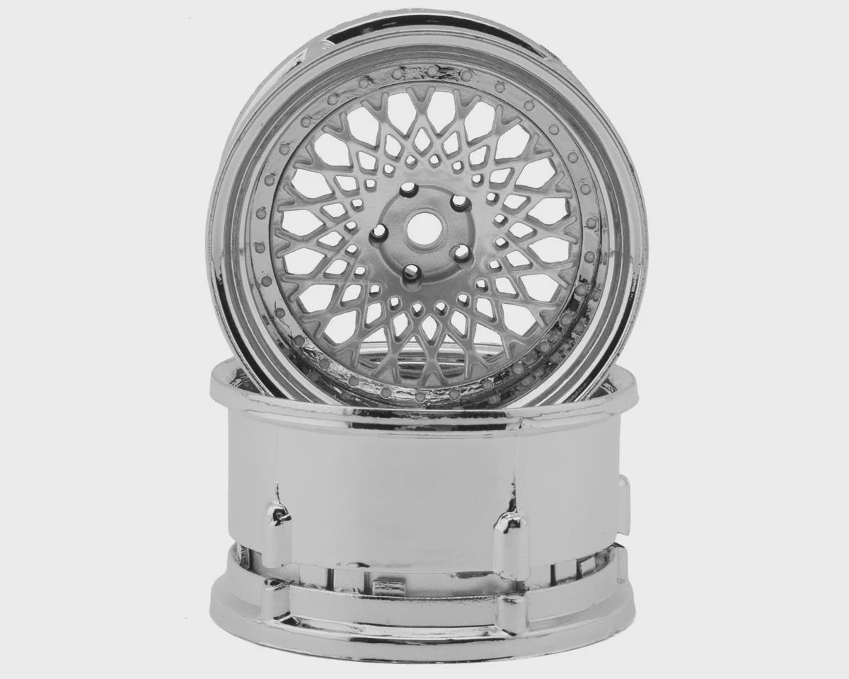 DS Racing Element Mesh 1/10 Drift Wheels (Silver w/Chrome Lip) (2) (Adjustable Offset) w/12mm Hex