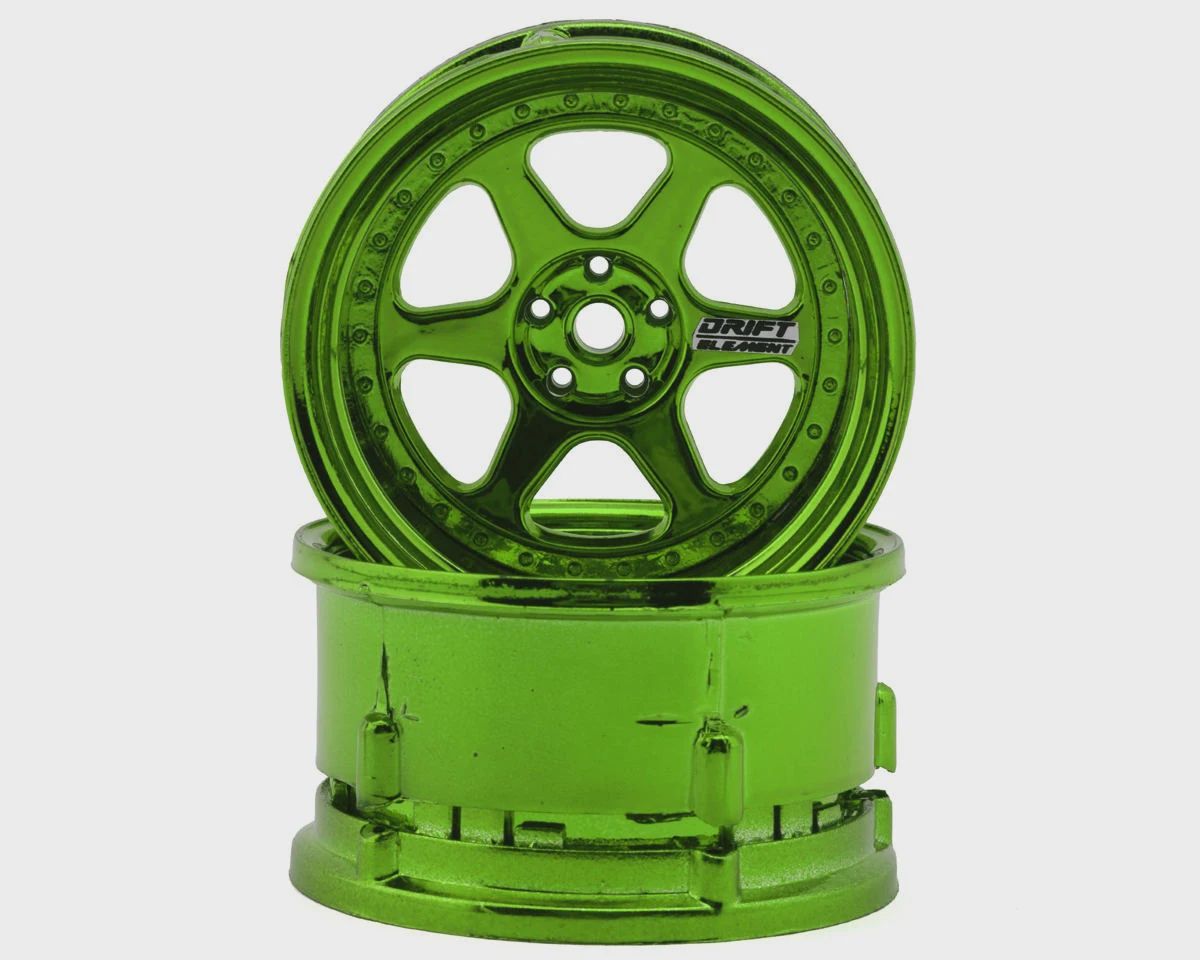 DS Racing Drift Element 6 Spoke Drift Wheels (Green Chrome) (2) (Adjustable Offset) w/12mm Hex