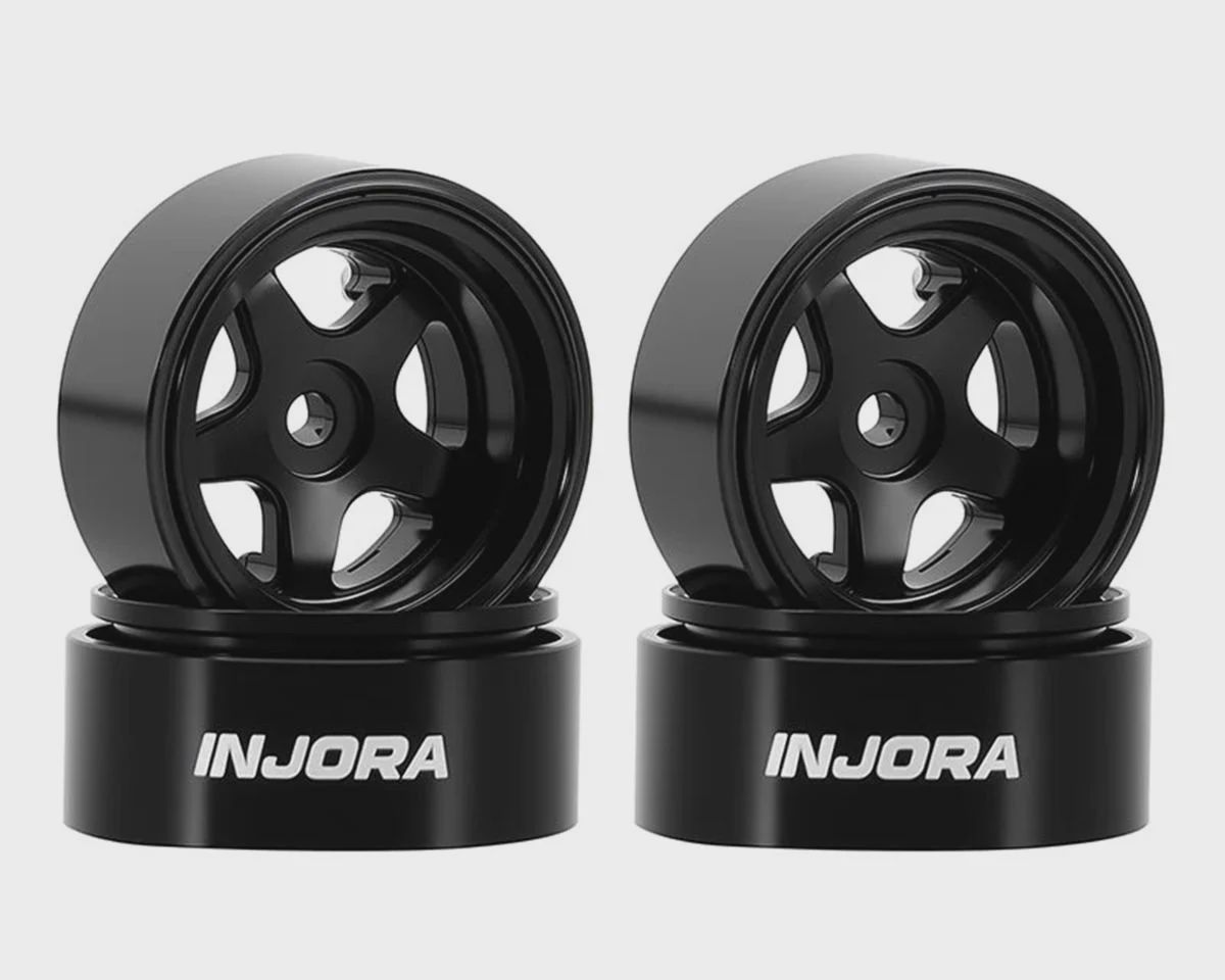 Injora Axial SCX30 0.7" 5-Spoke Aluminum Micro Rock Crawler Beadlock Wheels (Black) (4) (3.4g ea)