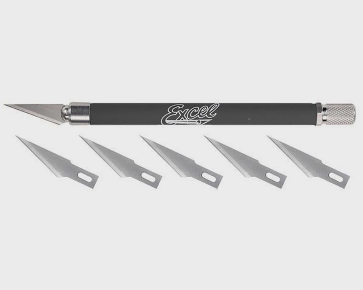 Excel K18 Cushion Grip Hobby Knife w/(5) #11 Double Honed Blades (Color Selected at Random)