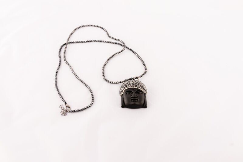 Black Pearl Face Buddha Necklace