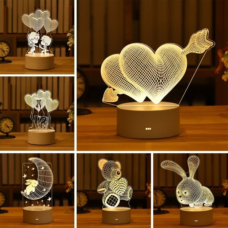 Romantic Love 3D Acrylic Led Night Lamp for Home Decor Children Night Light Birthday Christmas Gift Valentine&amp;#39;s Day Bedside Lamp
