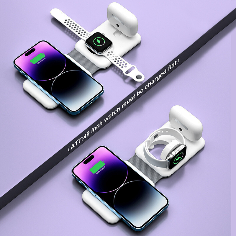 3-in-1 Wireless Charger Magnetic Folding  for Earphones, Mobile, Phone, and Watch 15W Fast Charging (Compatible with Apple iPhones, Google, Samsung Devices, AirPods, BYO Watch Charger)