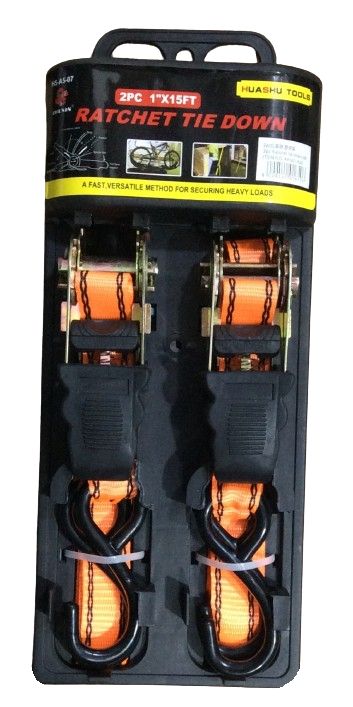 Ratchet Tie Down 1" x 15 Ft (2 Pcs)