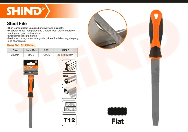 Shind Flat Steel File For Deburring With Soft Handle