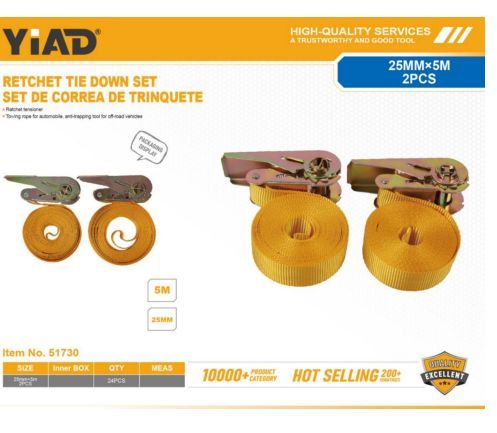 Yiad Hookless Ratchet Tie Down 2 Pec 2.5cm x 5m