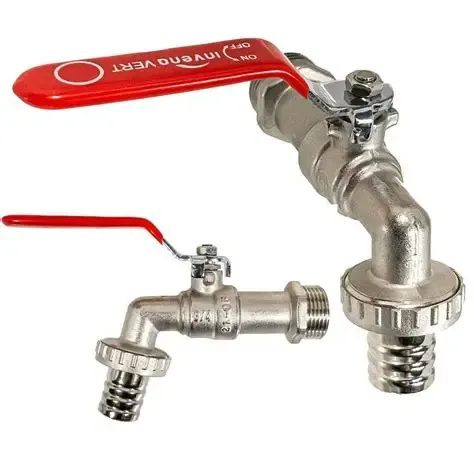 Outdoor Garden Tap Water Valve Red Handle With Hose Plug 3/4" x 1/2"