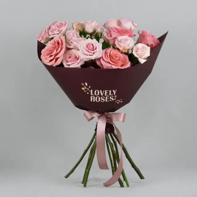 4 pink roses, 5 pink spray roses are used in the bouquet. The approximate height of the bouquet is …