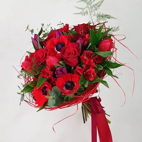 Bouquet with red anemones