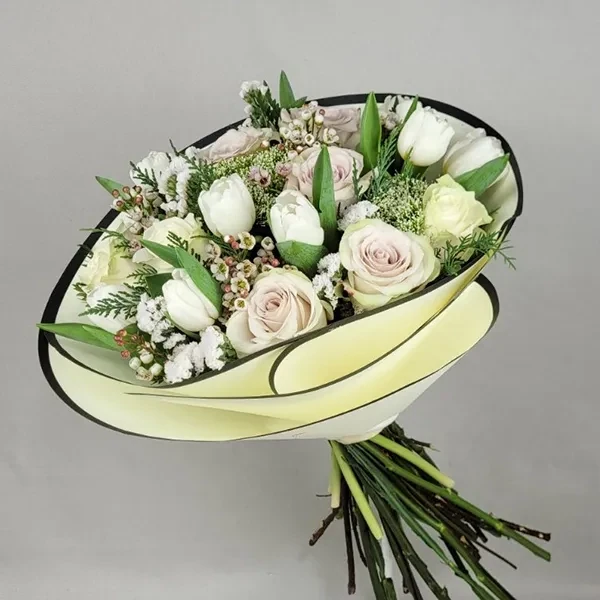 Delicate bouquet with roses and tulips #6