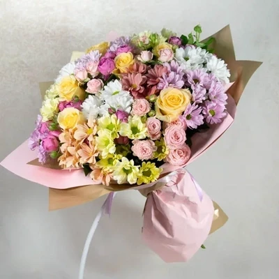 Bouquet with roses and chrysanthemums
