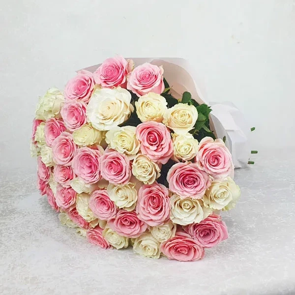 Bouquet of white and pink roses (50 roses)