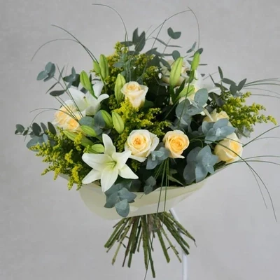 Bouquet with lilies and solidago