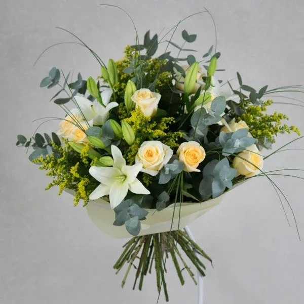Bouquet with lilies and solidago