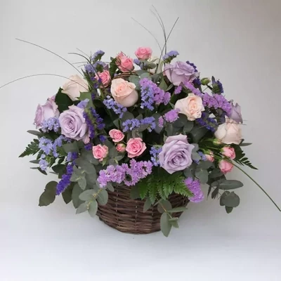 Violet colored composition in a basket