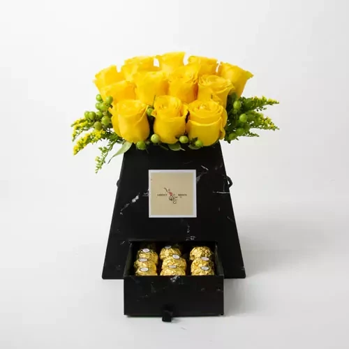 Yellow roses with Ferrero Rocher